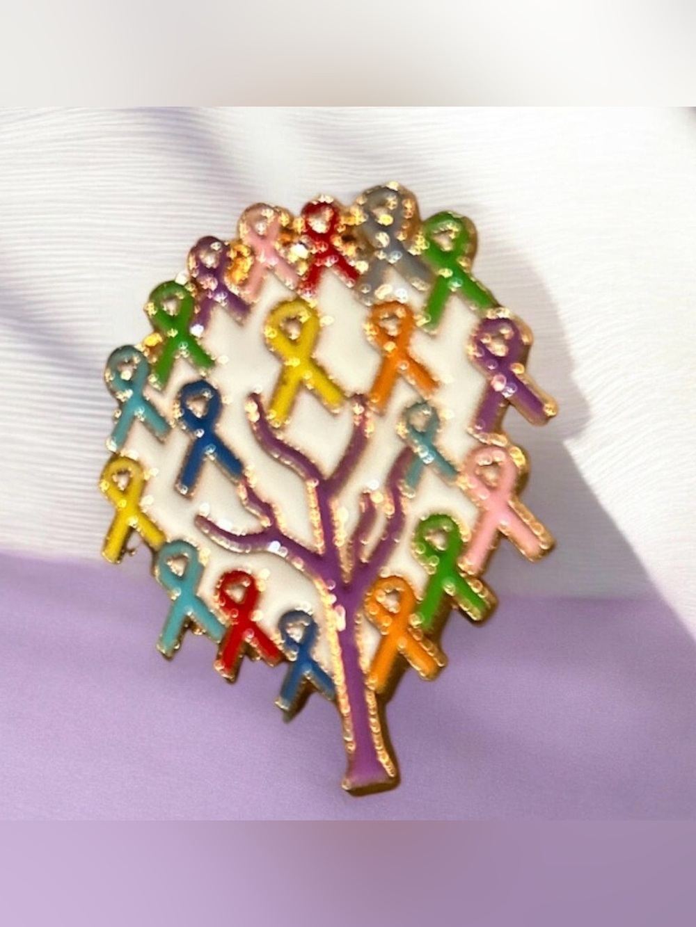 Multicolor Awareness Ribbon Tree Lapel Pin - Unbranded